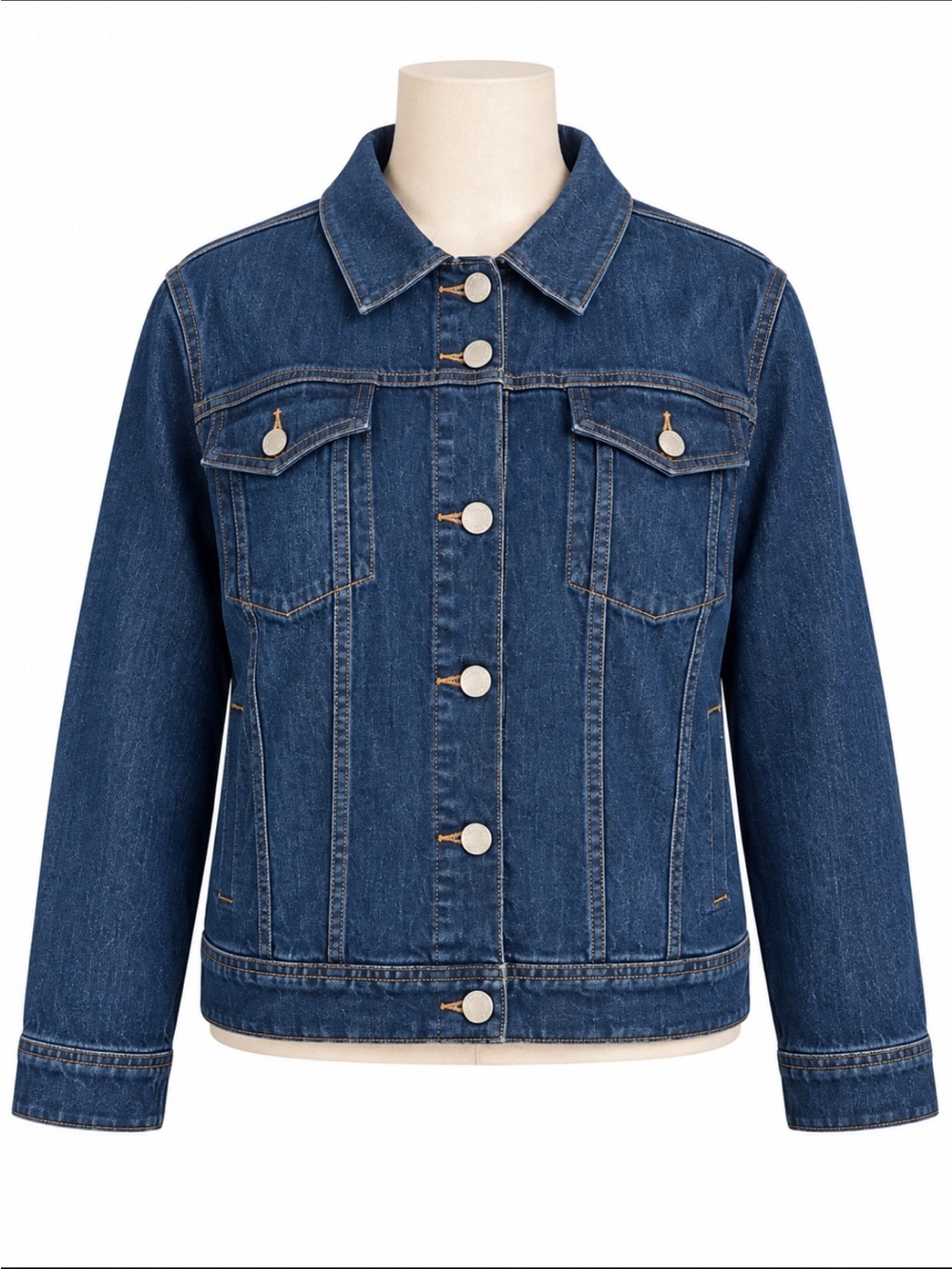 LandsEnd Classic Blue Denim Jean Jacket with Matte Silver Buttons